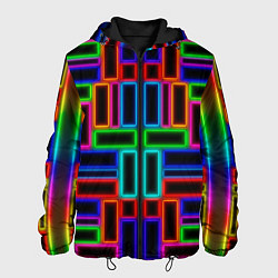 Куртка с капюшоном мужская Цветные светящиеся прямоугольники, цвет: 3D-черный