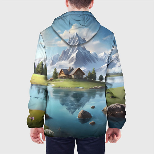Мужская куртка Чудесный день на берегу озера в горах / 3D-Черный – фото 4