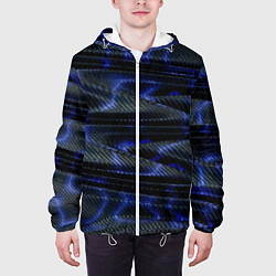 Куртка с капюшоном мужская Темно синие карбоновые волны, цвет: 3D-белый — фото 2