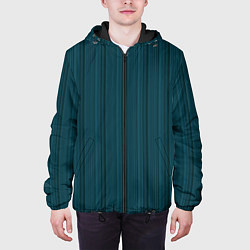Куртка с капюшоном мужская Тёмный бирюзовый в полоску, цвет: 3D-черный — фото 2