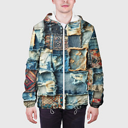 Куртка с капюшоном мужская Деним пэчворк-ржавчина, цвет: 3D-белый — фото 2