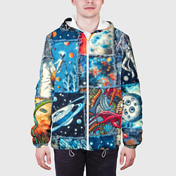 Куртка с капюшоном мужская Космические обитатели на дениме, цвет: 3D-белый — фото 2