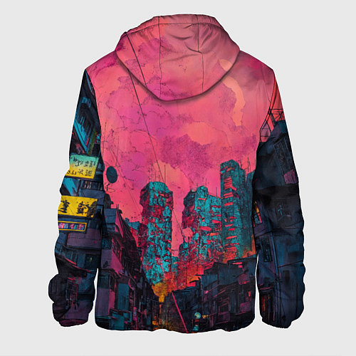 Мужская куртка Абстрактный город в неоновых цветах / 3D-Белый – фото 2