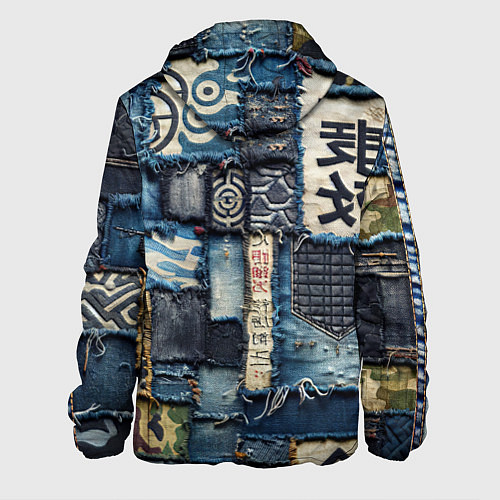 Мужская куртка Иероглифы на пэчворк дениме / 3D-Белый – фото 2