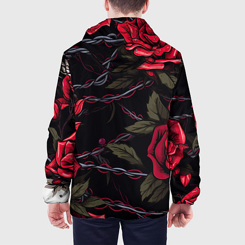 Мужская куртка Череп и красные розы / 3D-Черный – фото 4