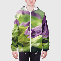 Куртка с капюшоном мужская Геометрический пейзаж фиолетовый и зеленый, цвет: 3D-белый — фото 2