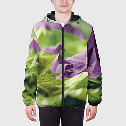 Куртка с капюшоном мужская Геометрический пейзаж фиолетовый и зеленый, цвет: 3D-черный — фото 2