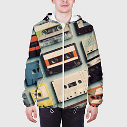Куртка с капюшоном мужская Ретро аудио кассеты, цвет: 3D-белый — фото 2