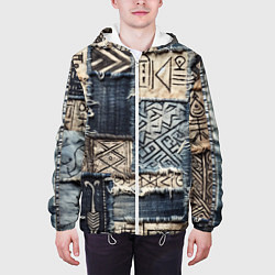 Куртка с капюшоном мужская Геометрия на пэчворк дениме, цвет: 3D-белый — фото 2