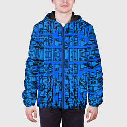 Куртка с капюшоном мужская Синие фигуры с эффектом рыбьего глаза, цвет: 3D-черный — фото 2
