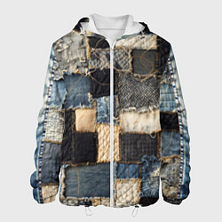 Куртка с капюшоном мужская Заплатки пэчворк на джинсе, цвет: 3D-белый