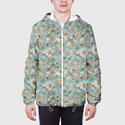 Куртка с капюшоном мужская Сирень и цветочки, цвет: 3D-белый — фото 2