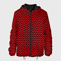 Куртка с капюшоном мужская Чёрно-красный искажённые полосы, цвет: 3D-черный