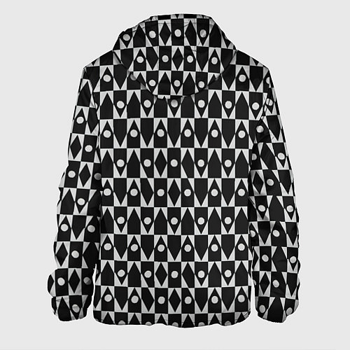 Мужская куртка Чёрно-белые ромбы и круги на чёрном фоне / 3D-Белый – фото 2