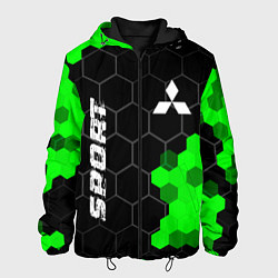 Куртка с капюшоном мужская Mitsubishi green sport hexagon, цвет: 3D-черный