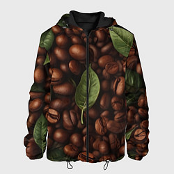 Куртка с капюшоном мужская Кофейные зёрна с листьями, цвет: 3D-черный