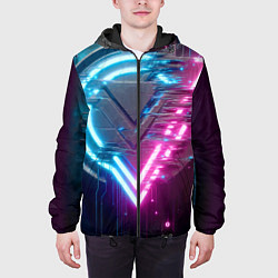 Куртка с капюшоном мужская Neon geometric abstraction - ai art, цвет: 3D-черный — фото 2