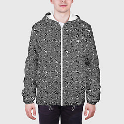 Куртка с капюшоном мужская Чёрно-белый абстрактный, цвет: 3D-белый — фото 2