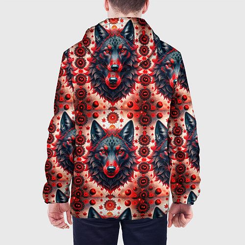 Мужская куртка Серые волки на красном фоне / 3D-Черный – фото 4