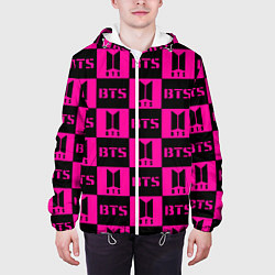 Куртка с капюшоном мужская BTS pattern pink logo, цвет: 3D-белый — фото 2