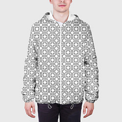 Куртка с капюшоном мужская Черный геометрический узор на белом фоне, цвет: 3D-белый — фото 2