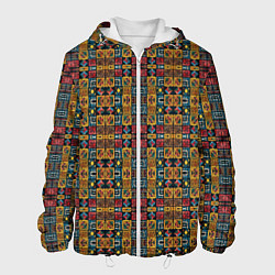 Куртка с капюшоном мужская Геометрический африканский узор-паттерн, цвет: 3D-белый