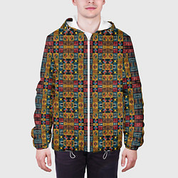 Куртка с капюшоном мужская Геометрический африканский узор-паттерн, цвет: 3D-белый — фото 2