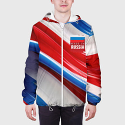 Куртка с капюшоном мужская Герб России на абстрактном фоне, цвет: 3D-белый — фото 2