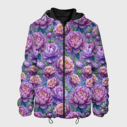 Куртка с капюшоном мужская Крупные пионы садовые дачные цветы паттерн, цвет: 3D-черный