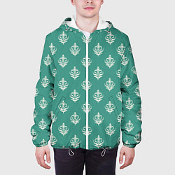 Куртка с капюшоном мужская Винтажный орнамент на бирюзовом, цвет: 3D-белый — фото 2