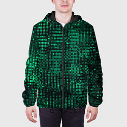 Куртка с капюшоном мужская Чёрно-зелёный абстрактный, цвет: 3D-черный — фото 2
