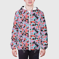 Куртка с капюшоном мужская Неоновый пиксельный камуфляжный паттерн, цвет: 3D-белый — фото 2