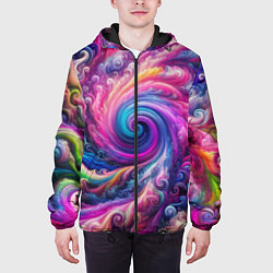 Куртка с капюшоном мужская Абстракция, водоворот из ярких красок, цвет: 3D-черный — фото 2