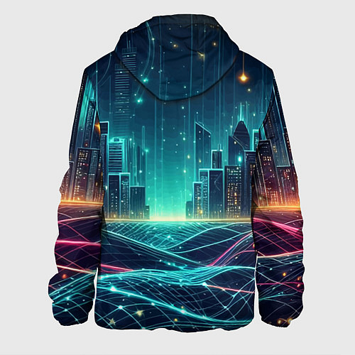 Мужская куртка Metropolis - vaporwave neon glow / 3D-Черный – фото 2