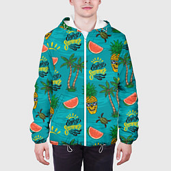 Куртка с капюшоном мужская Enjoy summer pattern - pineapple, цвет: 3D-белый — фото 2