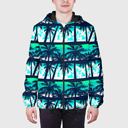 Куртка с капюшоном мужская Тропический франжипани с пальмами, цвет: 3D-черный — фото 2
