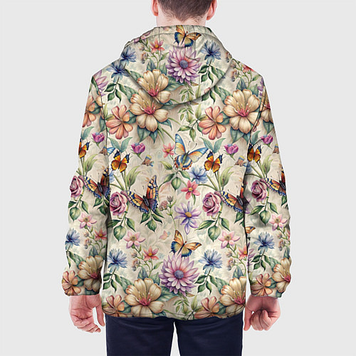 Мужская куртка Летний узор с цветами и бабочками / 3D-Черный – фото 4