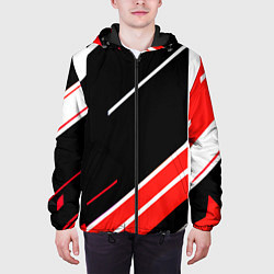 Куртка с капюшоном мужская Бело-красные полосы на чёрном фоне, цвет: 3D-черный — фото 2