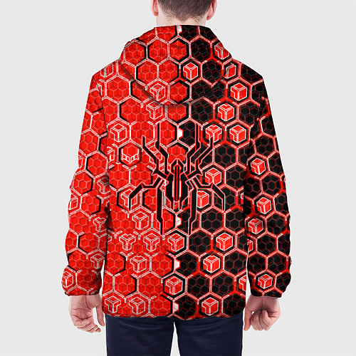 Мужская куртка Техно-киберпанк шестиугольники красный и чёрный с / 3D-Черный – фото 4