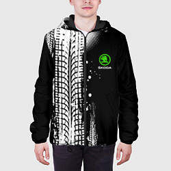 Куртка с капюшоном мужская Шкода - следы от шин, цвет: 3D-черный — фото 2