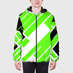 Куртка с капюшоном мужская Зелёные широкие линии на белом фоне, цвет: 3D-черный — фото 2