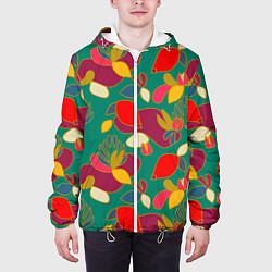Куртка с капюшоном мужская Ягодно-цветочная абстракция, цвет: 3D-белый — фото 2
