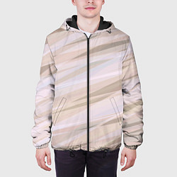 Куртка с капюшоном мужская Бежевый абстрактные полосы, цвет: 3D-черный — фото 2