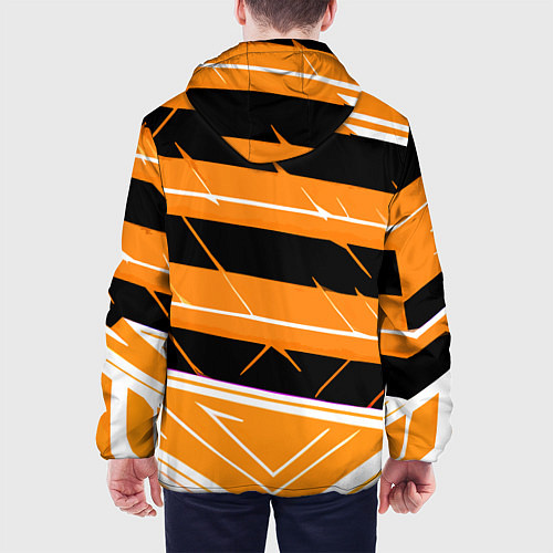 Мужская куртка Чёрно-белые полосы на оранжевом фоне / 3D-Черный – фото 4