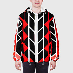 Куртка с капюшоном мужская White and red lines on a black background, цвет: 3D-белый — фото 2