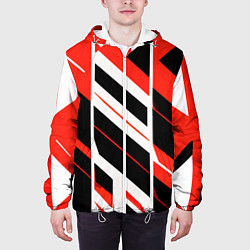 Куртка с капюшоном мужская Black and red stripes on a white background, цвет: 3D-белый — фото 2