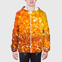 Куртка с капюшоном мужская Оранжевые и желтые блестяшки боке, цвет: 3D-белый — фото 2