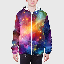 Куртка с капюшоном мужская Геометрический неоновый космос - нейросеть, цвет: 3D-белый — фото 2