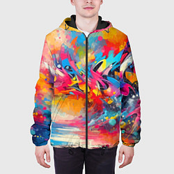 Куртка с капюшоном мужская Красочная абстракция - импрессионизм, цвет: 3D-черный — фото 2