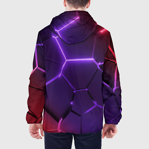 Мужская куртка Красно-фиолетовые неоновые плиты в разломе / 3D-Черный – фото 4
